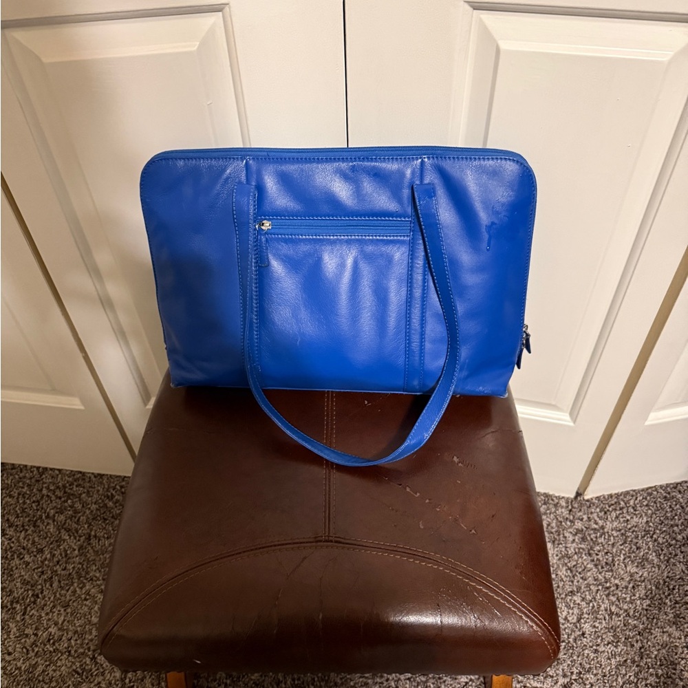 Genuine Leather RFID Laptop Bag in Vibrant Cobalt Blue